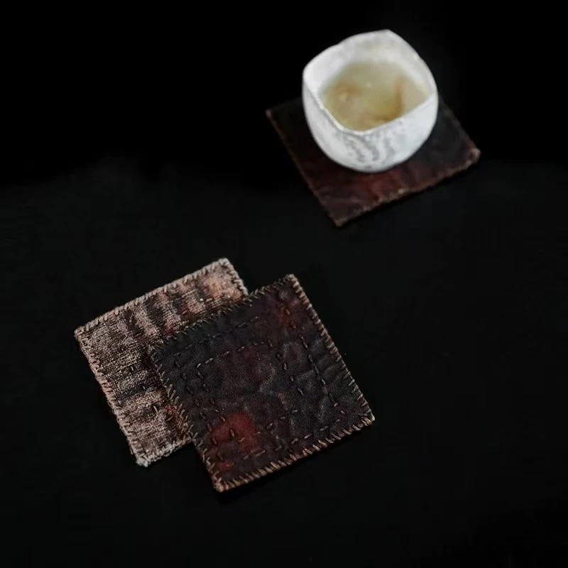 【慕白茶集】手织土布柿染方垫-尺寸8*8（步闲0002）