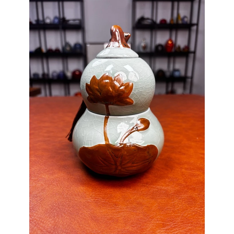 高端茶具汝窑荷花茶叶罐