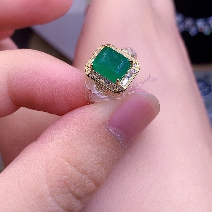 祖母绿银S925镶嵌戒指