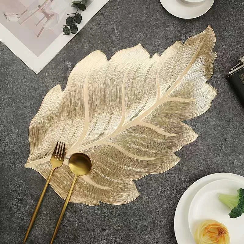 【三个装】金色树叶PVC餐垫耐脏耐用家用西餐垫隔热垫装饰垫桌子