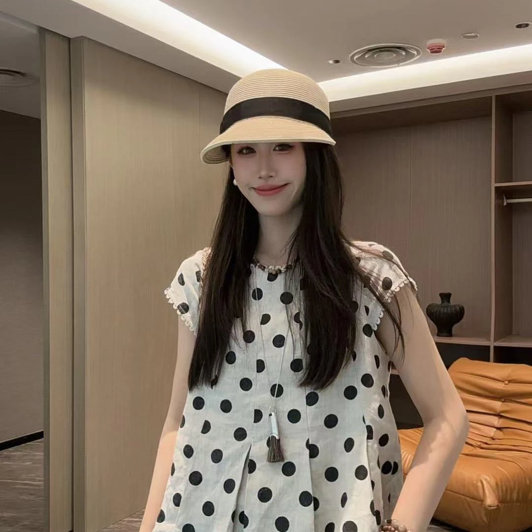 JIUJIU【轻盈主宰】100%亚麻气质时尚韩版百搭夏季印花波点无袖衬衫