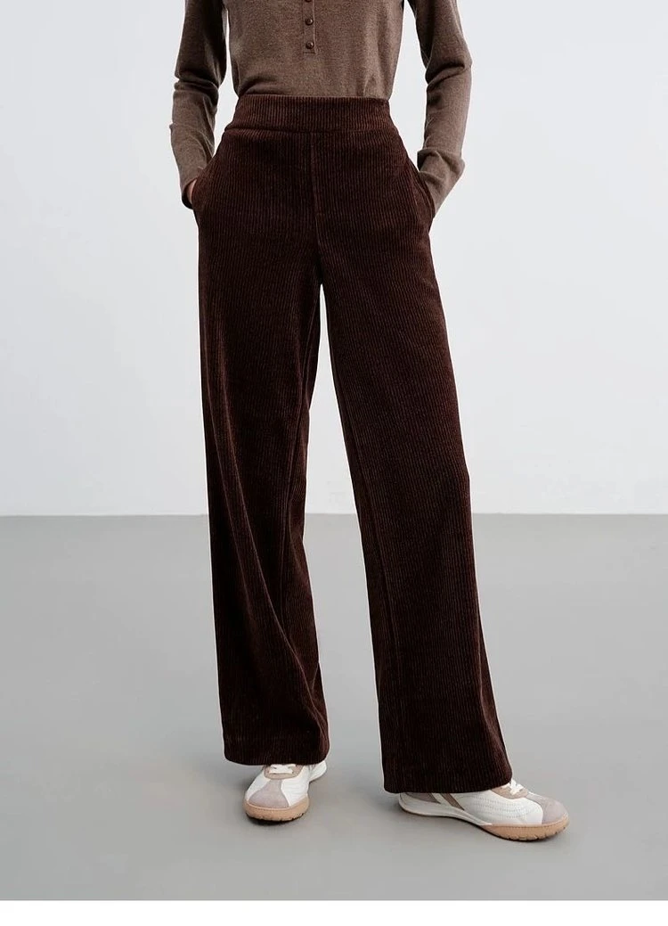 雪尼尔糯米肌理感弹力高腰金葱直筒裤1060