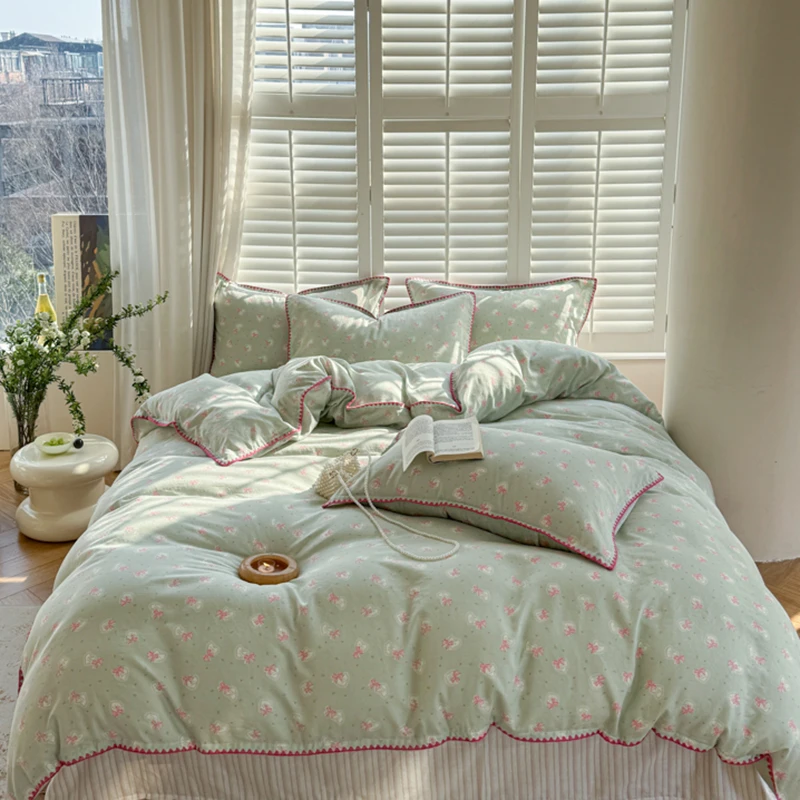 2025新款全棉双层纱贝壳加绒四件套花卉四件套2025新款爆款