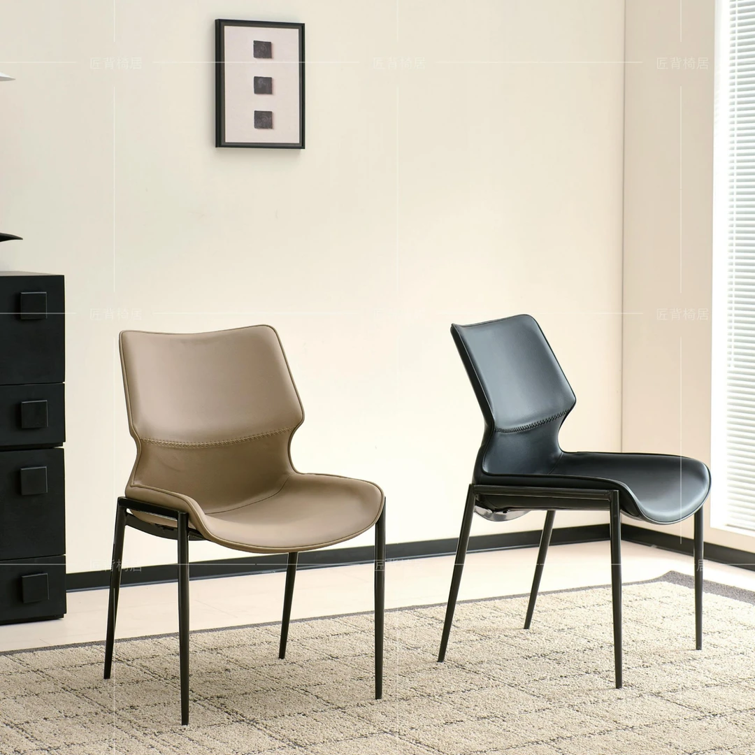 北欧意式设计师款高端轻奢复古餐厅软包家用吃饭靠背椅子岛台餐椅