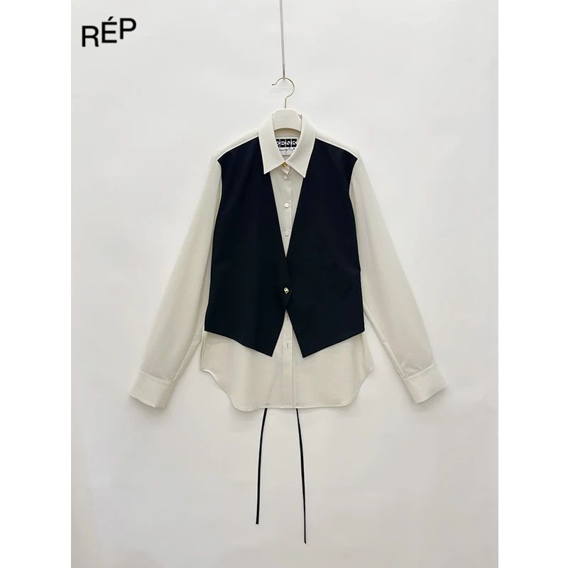 EENK设计师品牌米拼黑/棕拼色背心分层衬衫25PS TheREPUBLIQUE