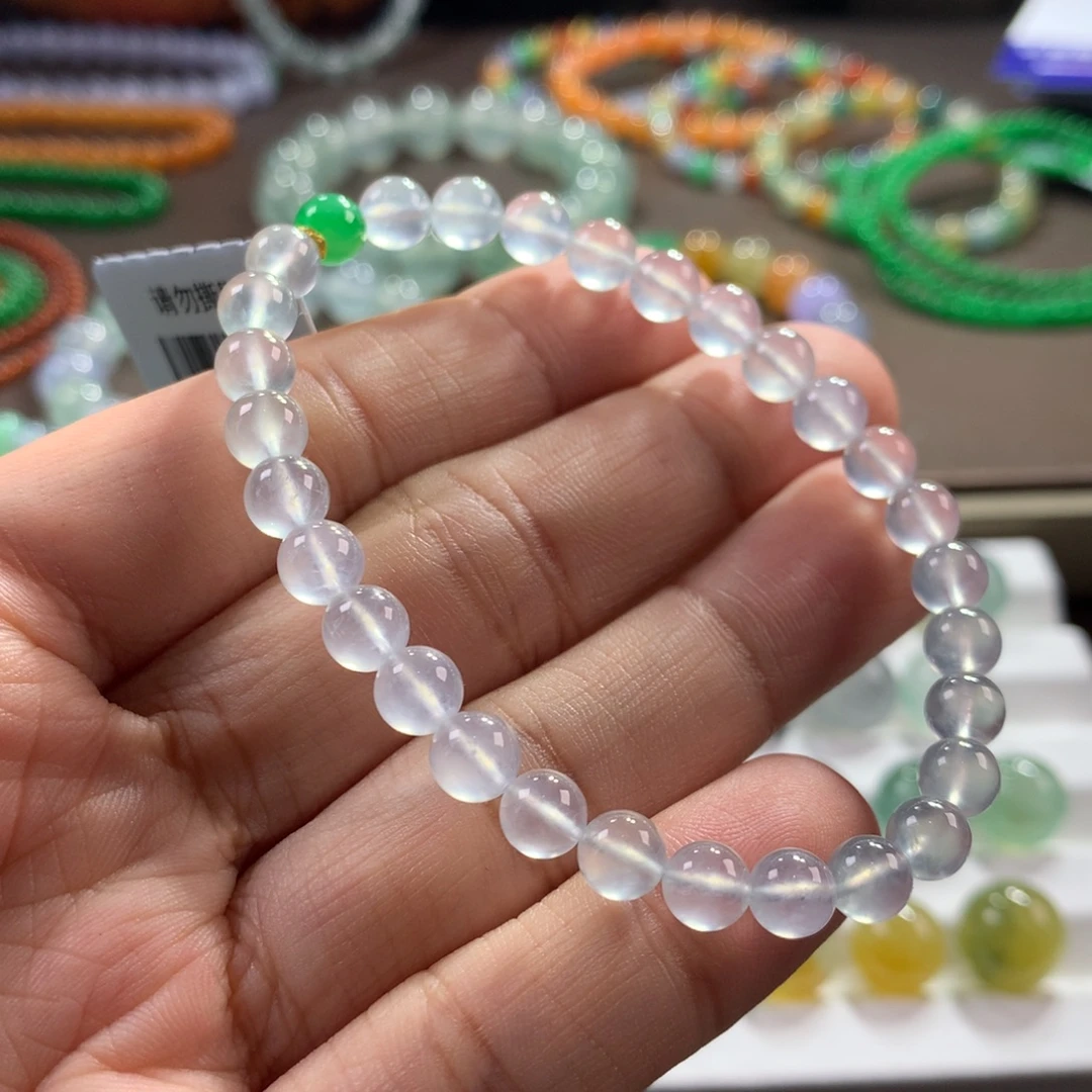 翡翠未镶嵌手链玻璃种茅台白刚单圈 卡5.68~6