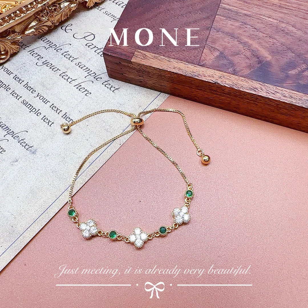 铜合金锆石手链 5138 法★【拼色四叶草】 ALIX 爱丽斯 限定 手链