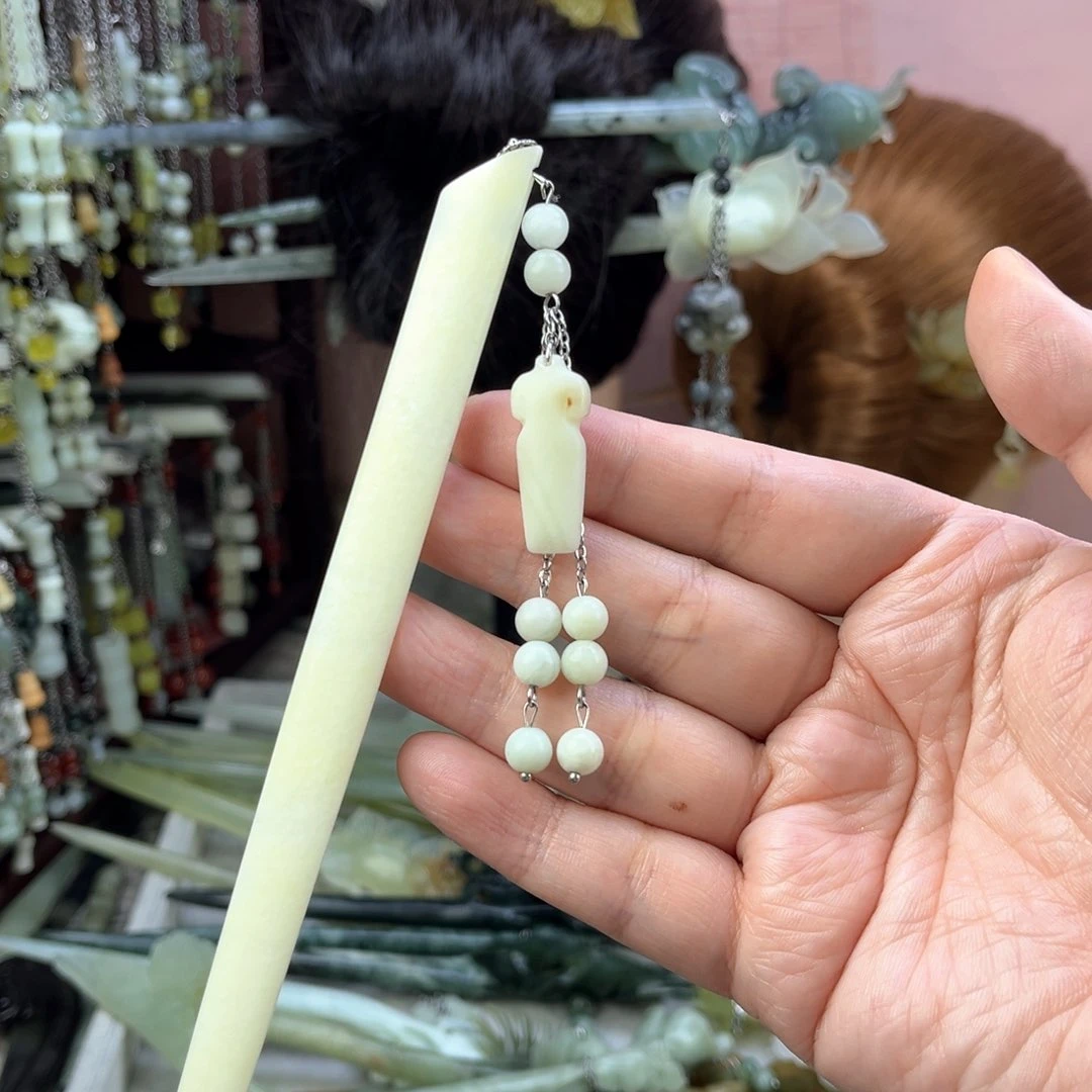 蛇纹石玉发饰未镶嵌长度18厘米左右