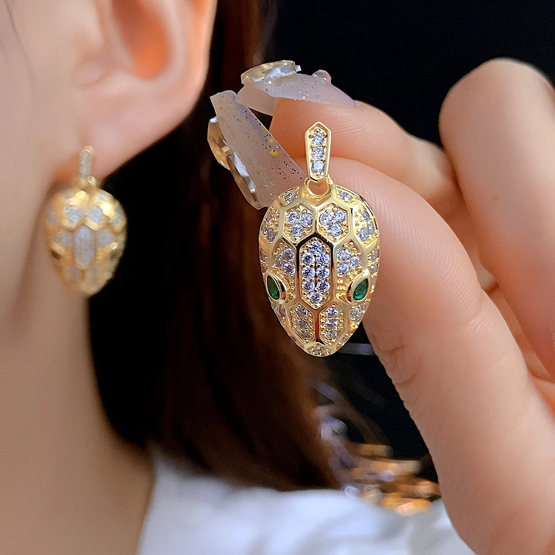 纯铜锆石耳饰 微镶锆石蛇头耳环轻奢高级感时尚气质耳钉小众耳饰