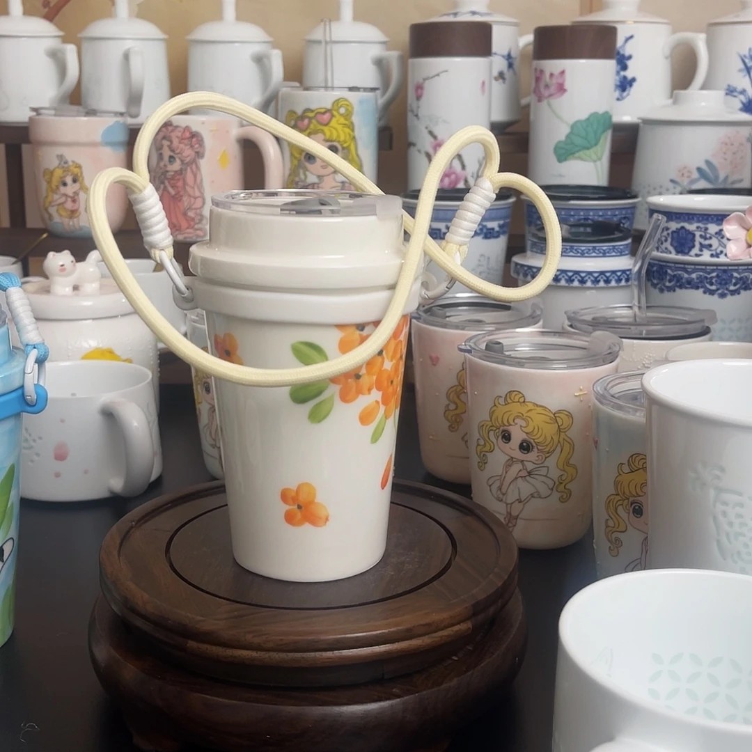 陶瓷吸管款景德镇陶瓷手绘杯