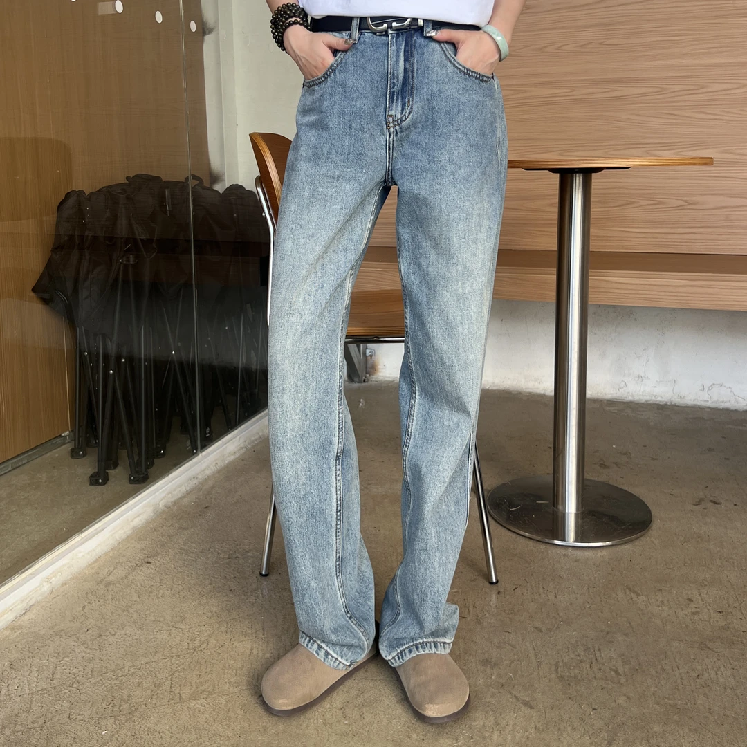 【逸潮】冰川蓝牛仔裤男士微宽松美式直筒裤水洗春秋休闲裤-1125