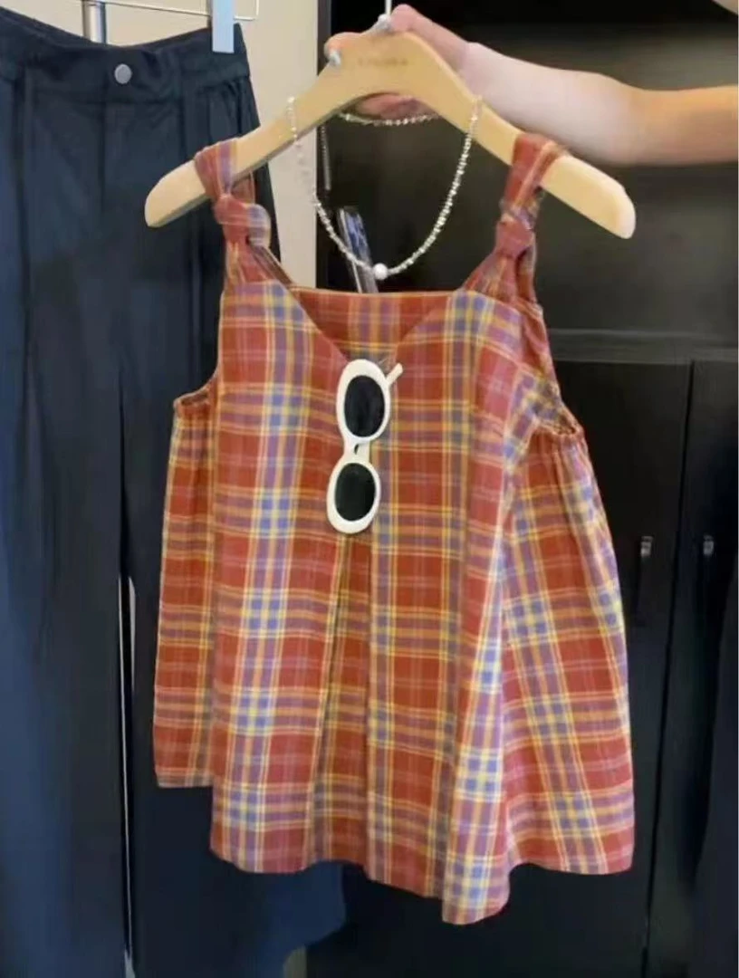 【全额运补】设计感扭结格子吊带背心女夏季2025新款外穿无袖上衣