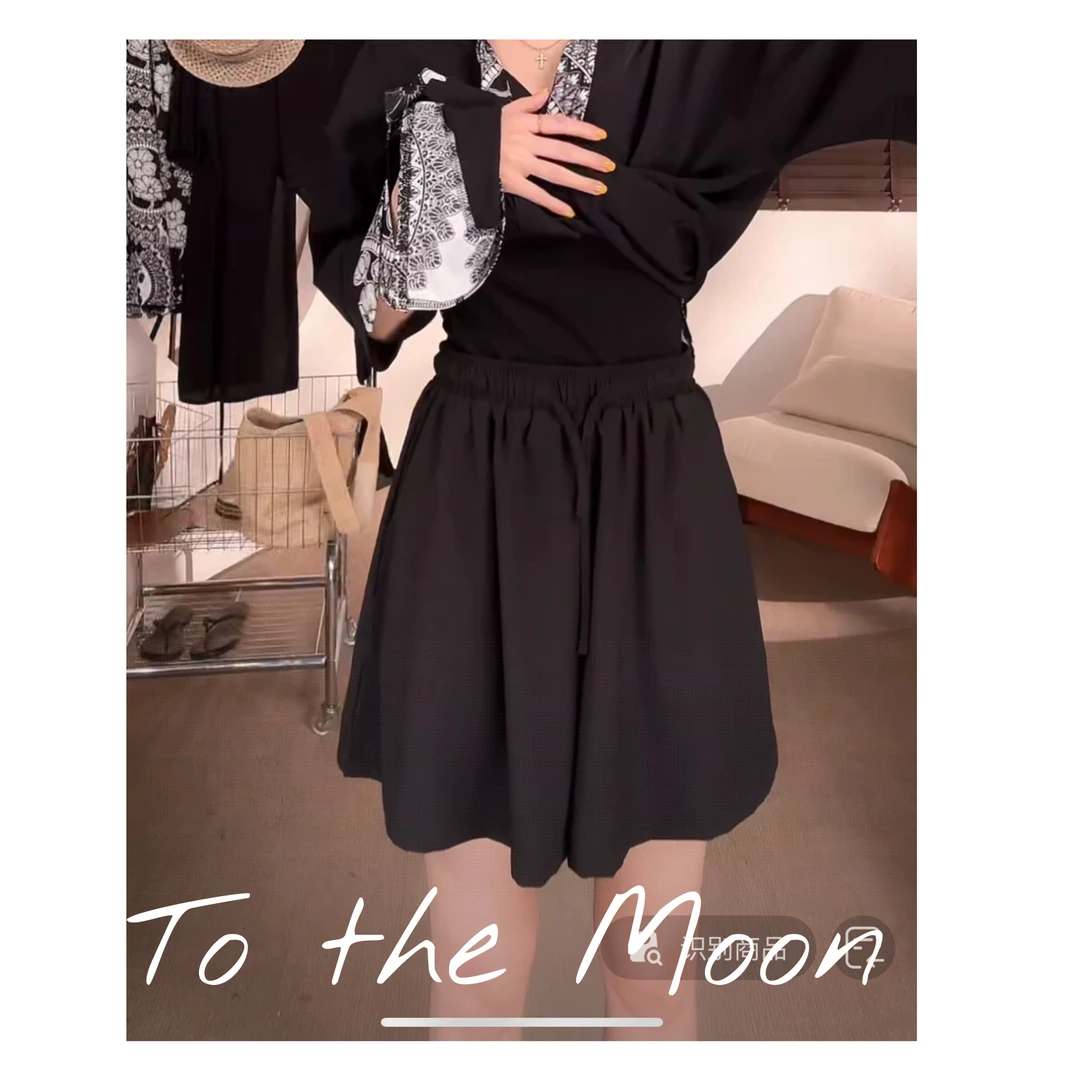 UpSd 原创【成为黑天鹅】抽绳花朵芭蕾短裤醋酸缎弹力腰显高夏季