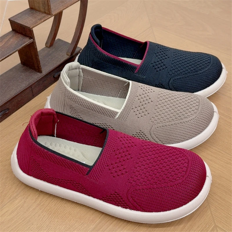 软底轻便中老年一脚蹬休闲鞋老北京布鞋女新款飞织妈妈鞋平底布鞋