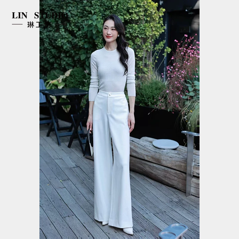 【裤子】琳工坊“景琼”白色阔腿裤气质通勤时尚百搭显瘦唐琳设计师