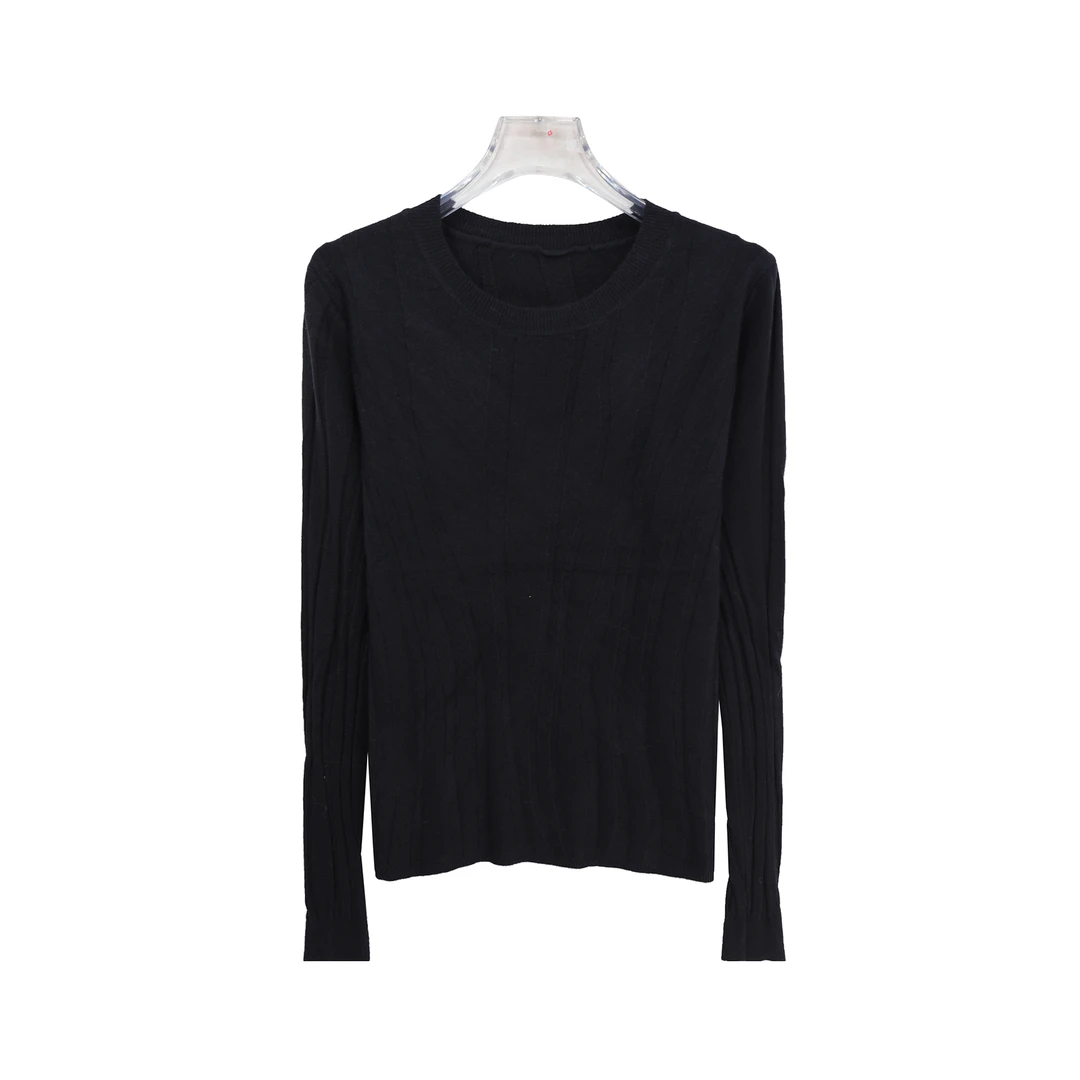 时尚坑条百搭气质圆领显瘦洋气长袖针织打底衫X3089