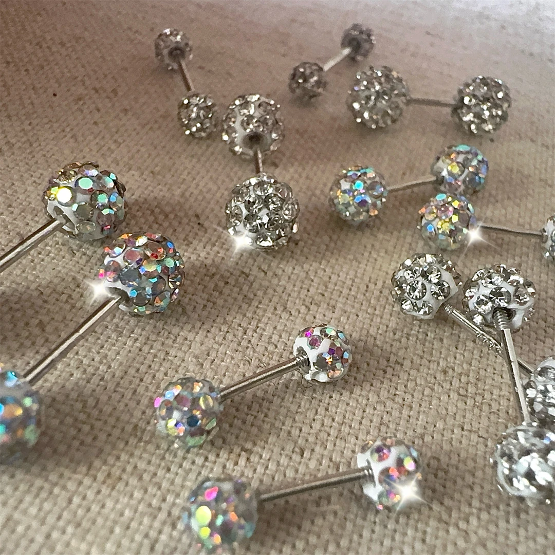 足银耳饰 双头圆珠锆石耳钉百搭简约小众轻奢个性高级感ins女