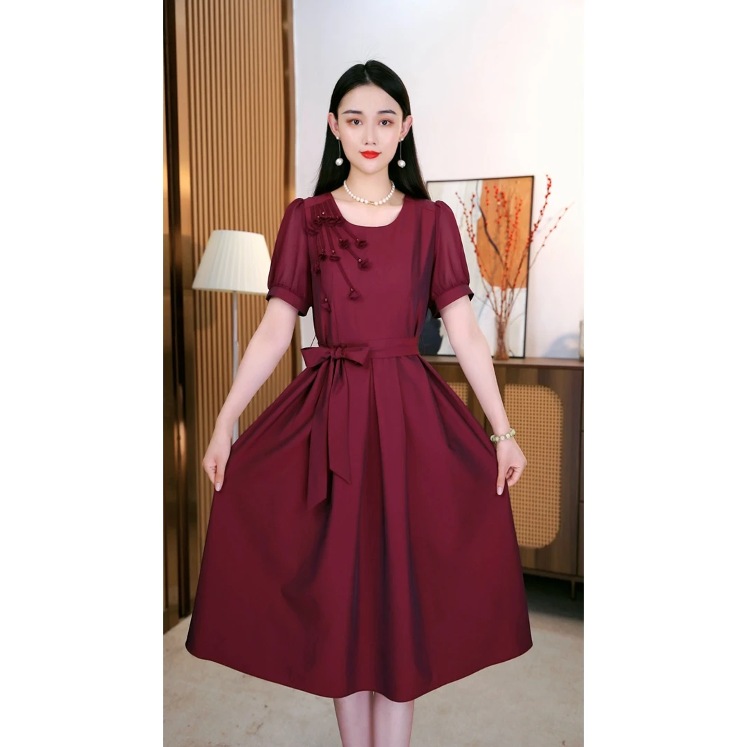 夏季新款女装时尚洋气短袖连衣裙舒适透气遮肉显瘦洋气减龄#05