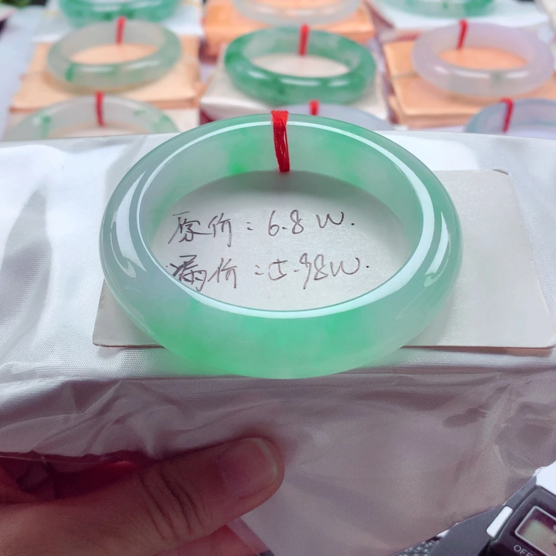 翡翠未镶嵌手镯55.3冰润起胶阳春白雪完美巨漏价A