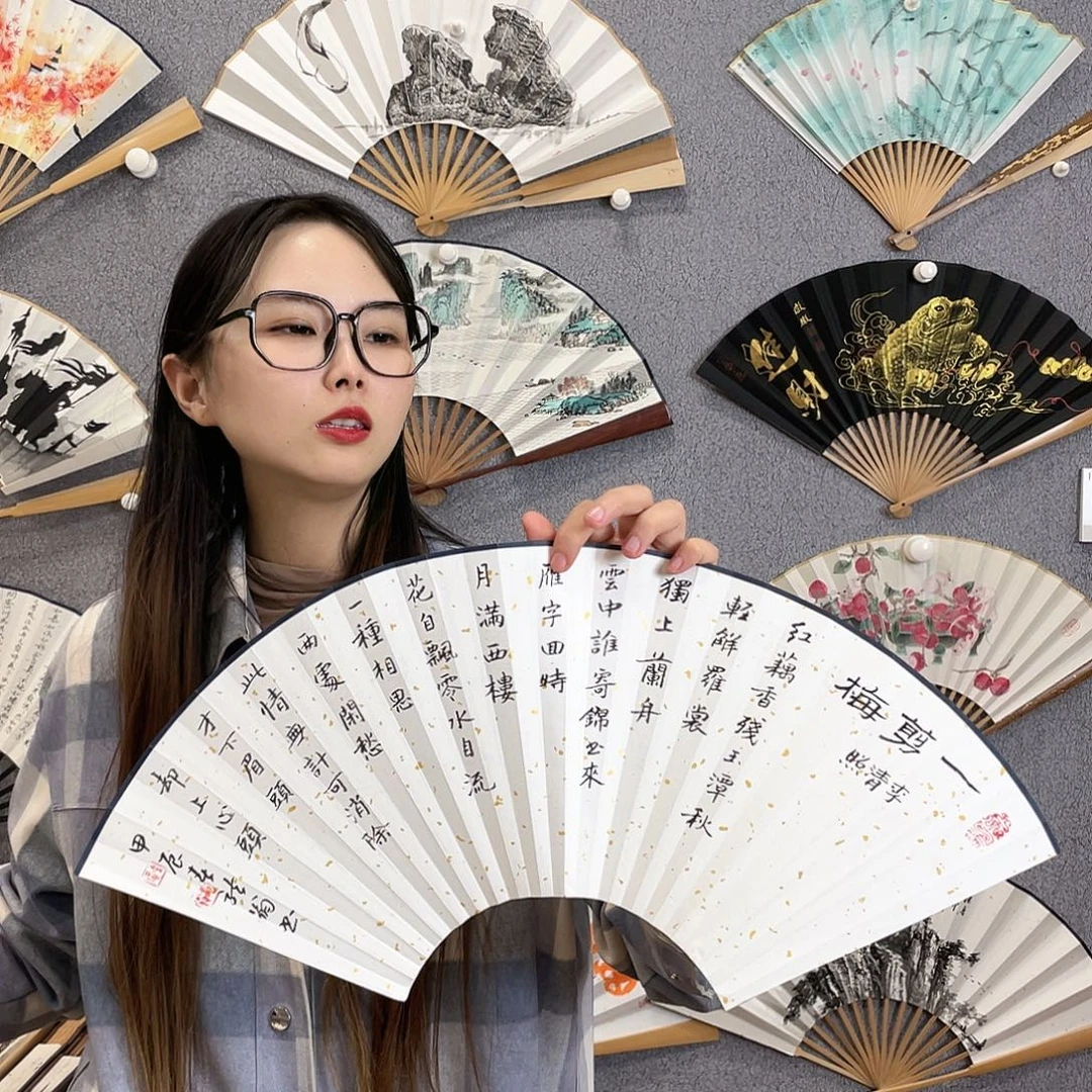 国画95寸玉竹-纯手绘-文玩扇骨（默认粘好）