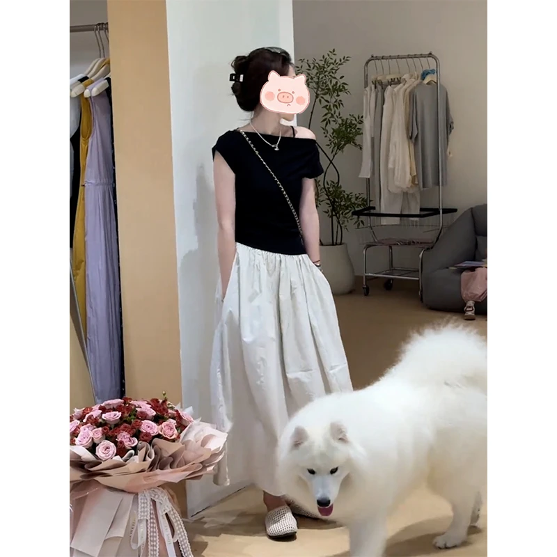 法式高级感绑带纯色短袖连衣裙女2025新款夏季收腰显瘦气质长裙子