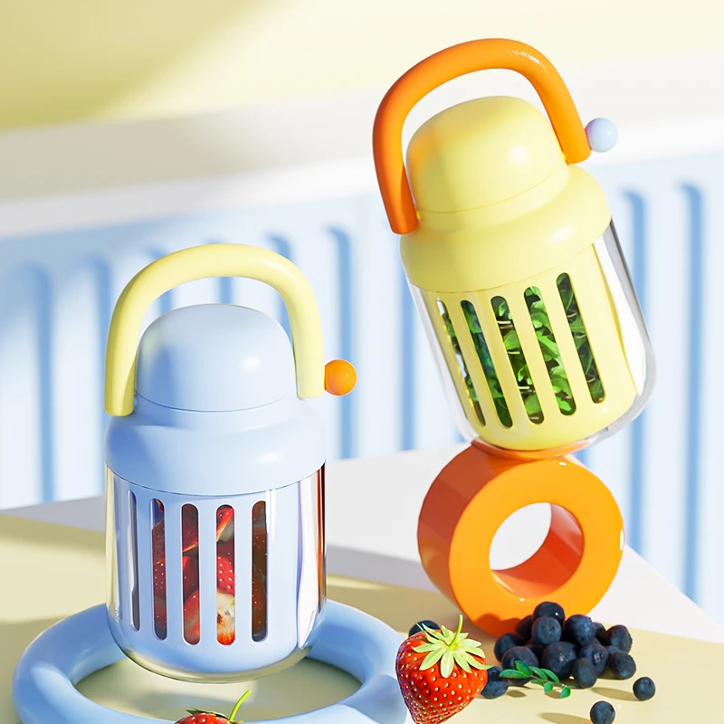 utookii双层沥水带叉子沙拉杯野餐水果杯上班族便携外带水果杯