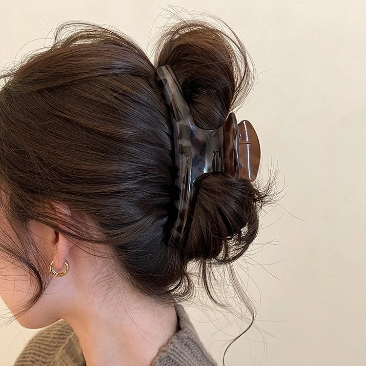 新款复古简约豹纹抓夹女大号气质后脑勺鲨鱼夹子高级感发抓发量多