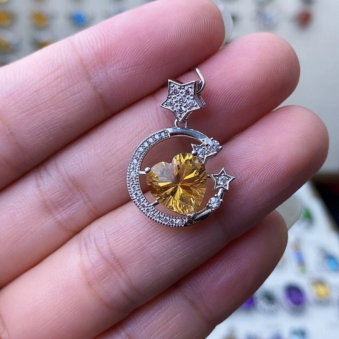 银S925镶嵌吊坠(不含链)黄晶一物一证