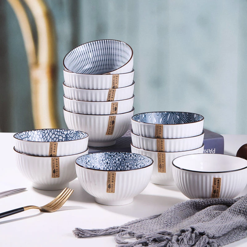 【芳姐清仓】山田竖纹4.5英寸竖纹陶瓷碗10个装米饭碗吃饭碗家用
