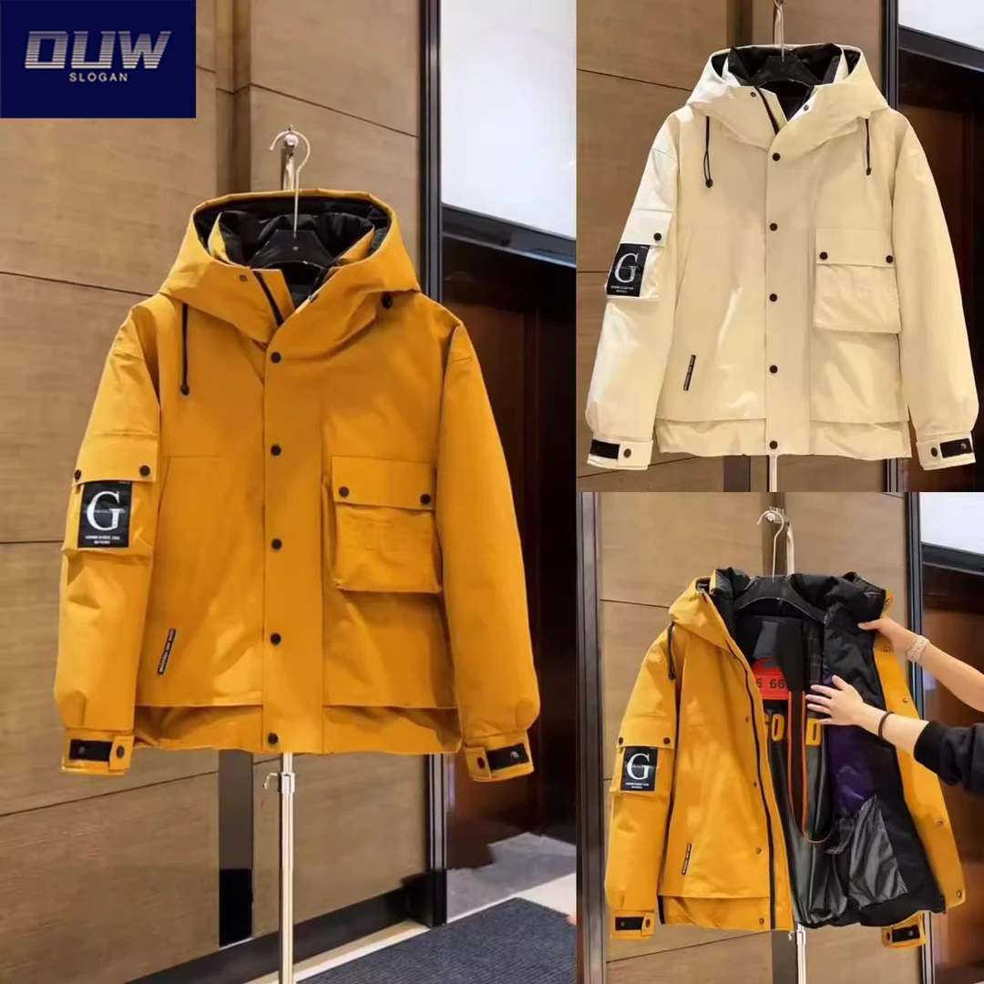 O.U.W冬季新款美式男士加厚保暖羽绒服工装宽松白鸭绒外套上衣ins