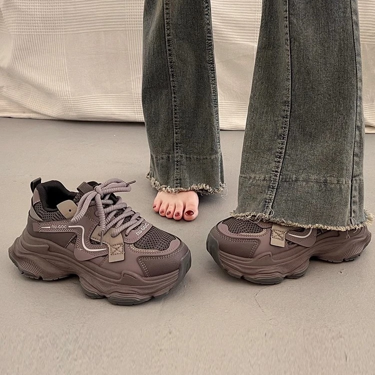 黑色厚底老爹鞋子女2025春夏季新款爆款学生百搭休闲显脚小运动鞋