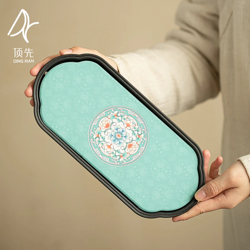 【团花】创意小型茶盘干泡盘陶瓷壶承茶具配件A11602