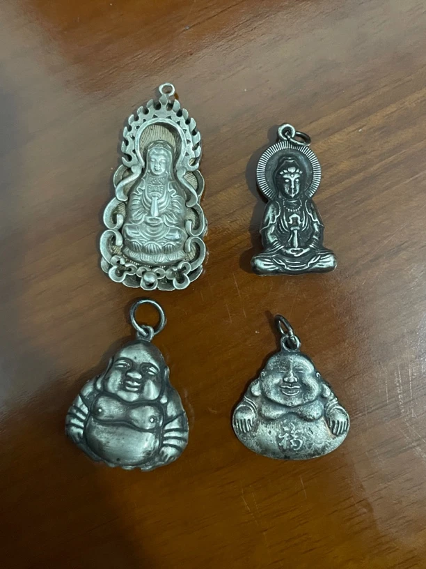 足银银制品 老银佛公吊坠，足银观音人物挂件