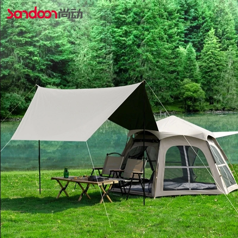 六角黑胶帐篷天幕一体8-10人防潮垫户外露营装备