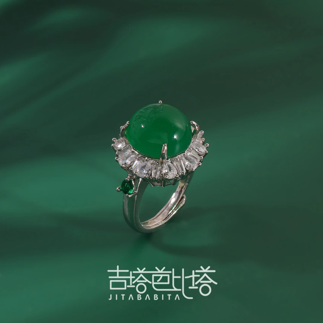 铜合金戒指 绿色轻奢气质时尚锆石戒指女指环7002