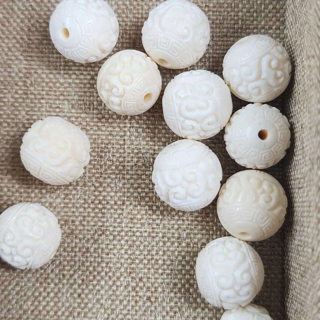 悟仰堂 猛犸象牙雕刻10mm吉祥回纹珠 可配饰腰珠顶珠隔珠