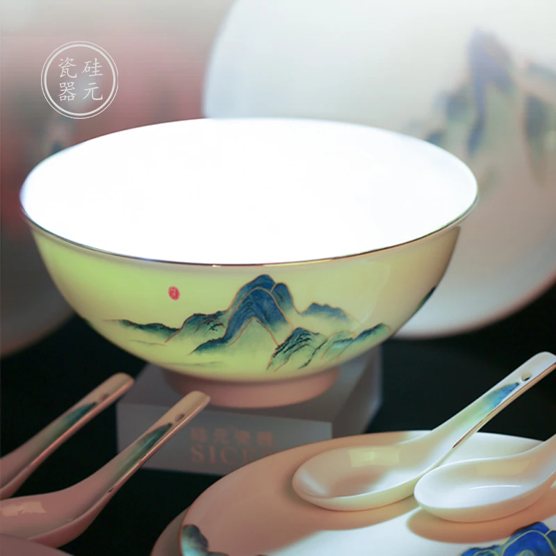 【江山多娇单碗】硅元瓷器5寸家用陶瓷碗中式国风餐具米饭碗家用