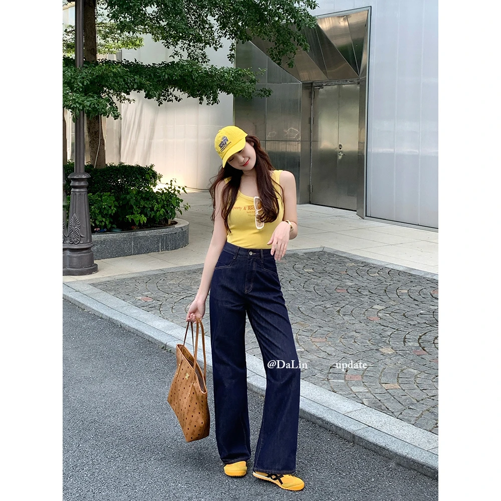 DUOXINIU/多喜牛/DaLin早秋新款阔腿裤女高腰牛仔裤丹宁设计感