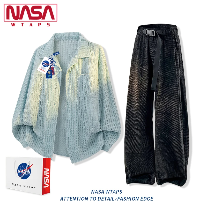 NASA WTAPS镂空针织纹理感长袖衬衫男女春夏高级衬衣休闲运动套装