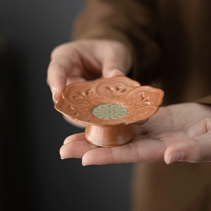 百垚手工莲花高足杯垫复古家用茶杯隔热垫中式陶瓷创意茶托盖置托