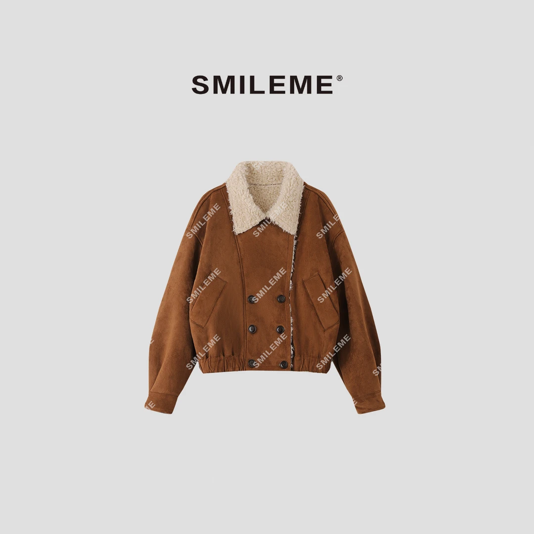 SMILEME【云肩暖玉】秋冬款皮毛一体加厚百搭毛翻领外套MA04325411