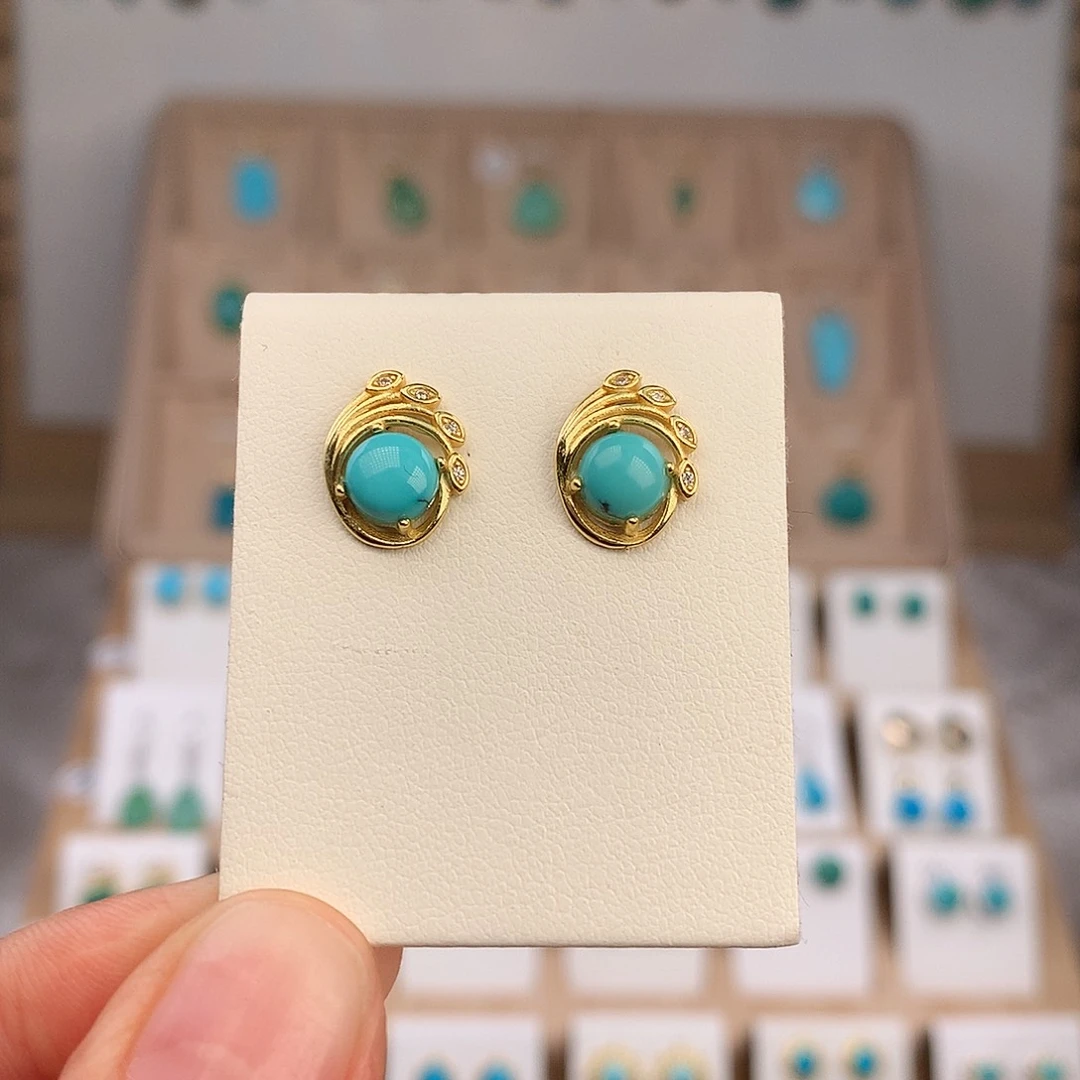 绿松石银S925镶嵌耳饰