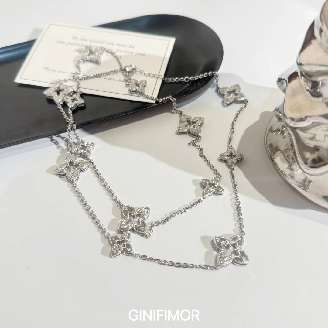 GINIFIMOR 铜项链 a540 菱花项链拉丝四叶草项链