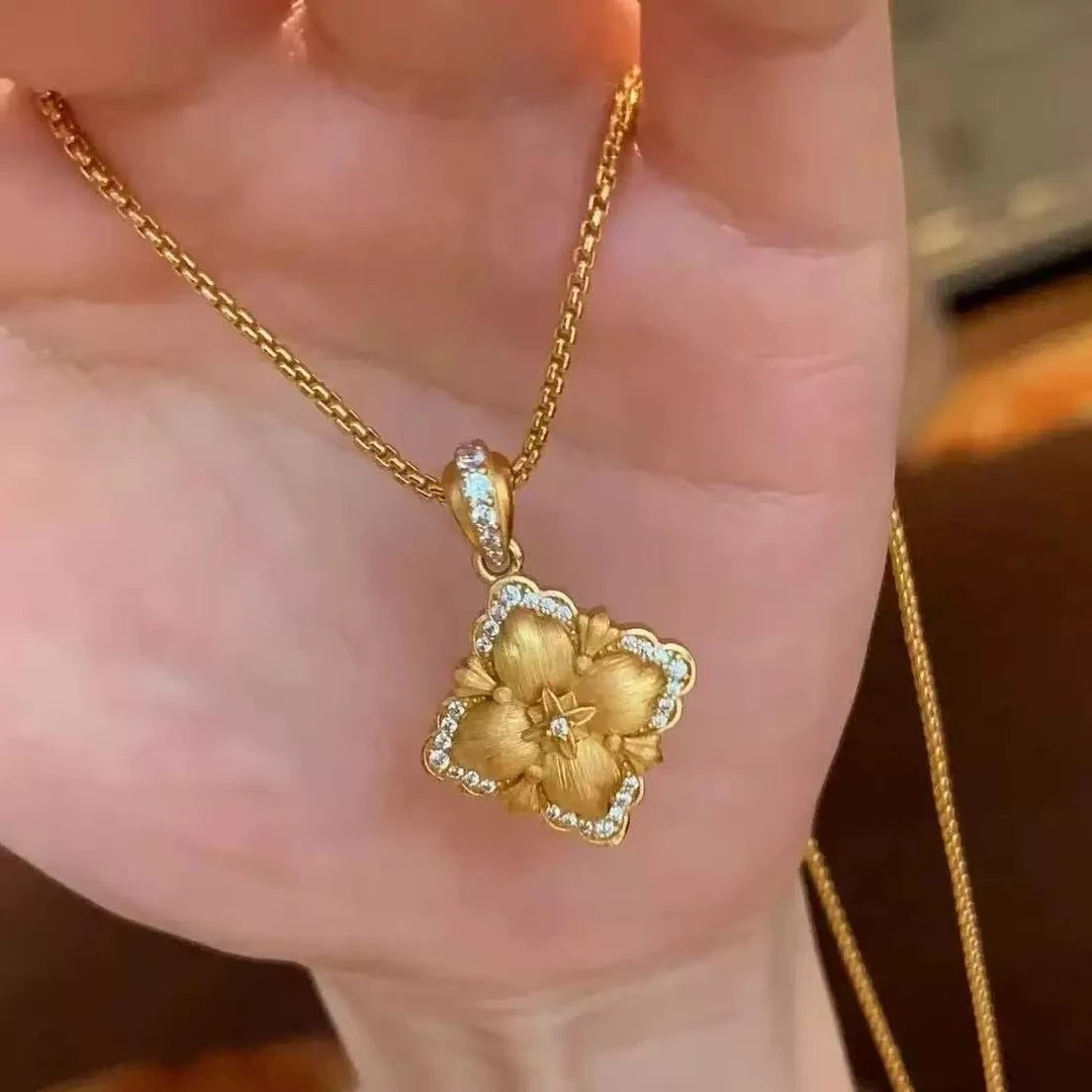 铜合金锆石吊坠 璀璨姐妹意大利四叶草拉丝双面戴项链BJ061