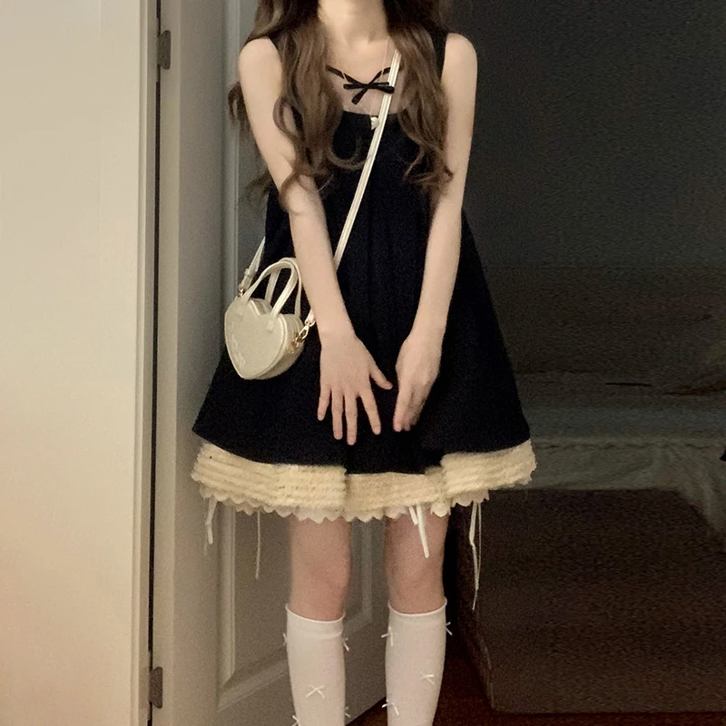 法式黑色无袖吊带背心连衣裙子女夏季2025高级感气质a字短裙3631