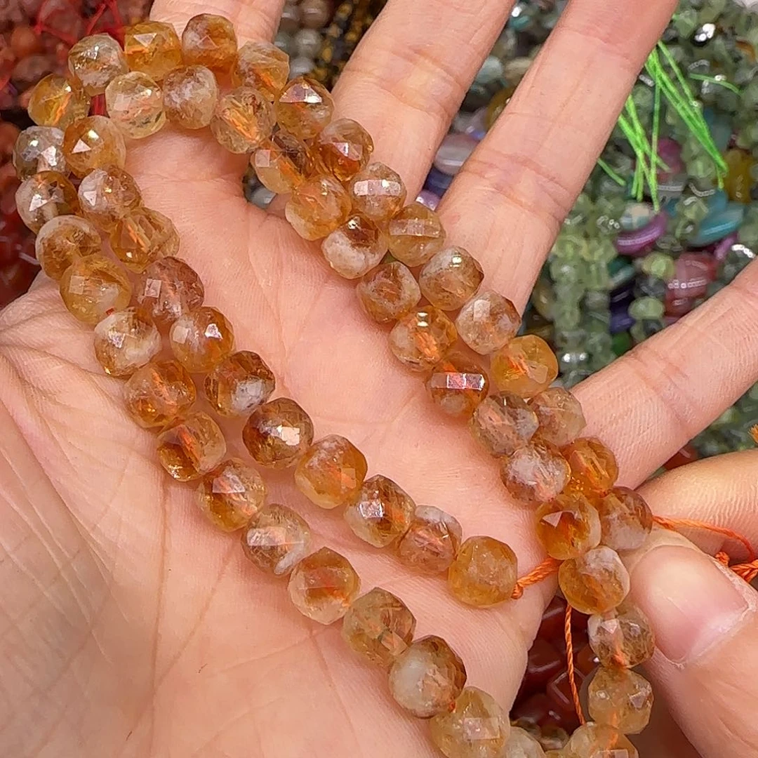 玛瑙/玉髓合金珠宝半成品黄水晶6mm方糖一条
