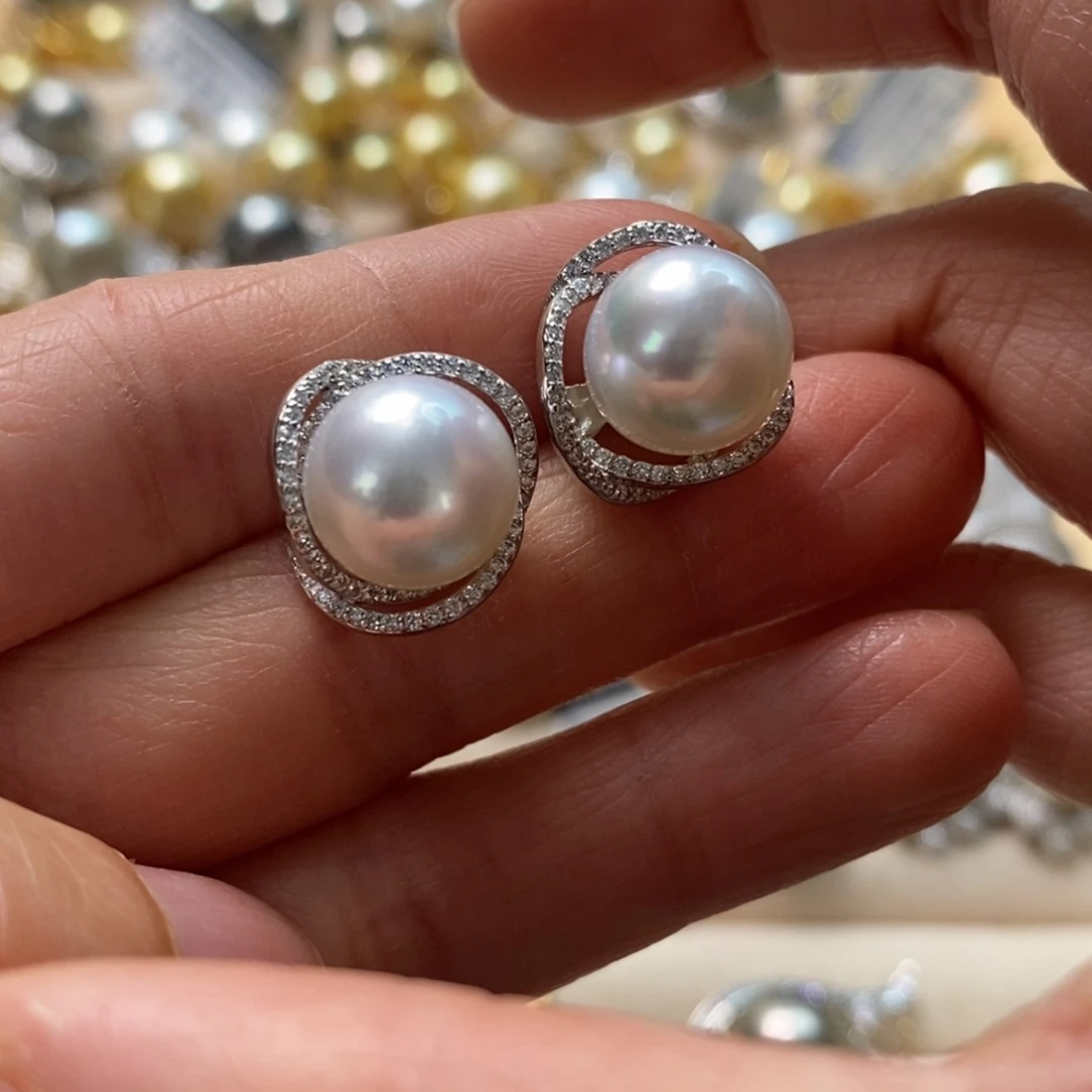 海水珍珠耳饰银S925镶嵌