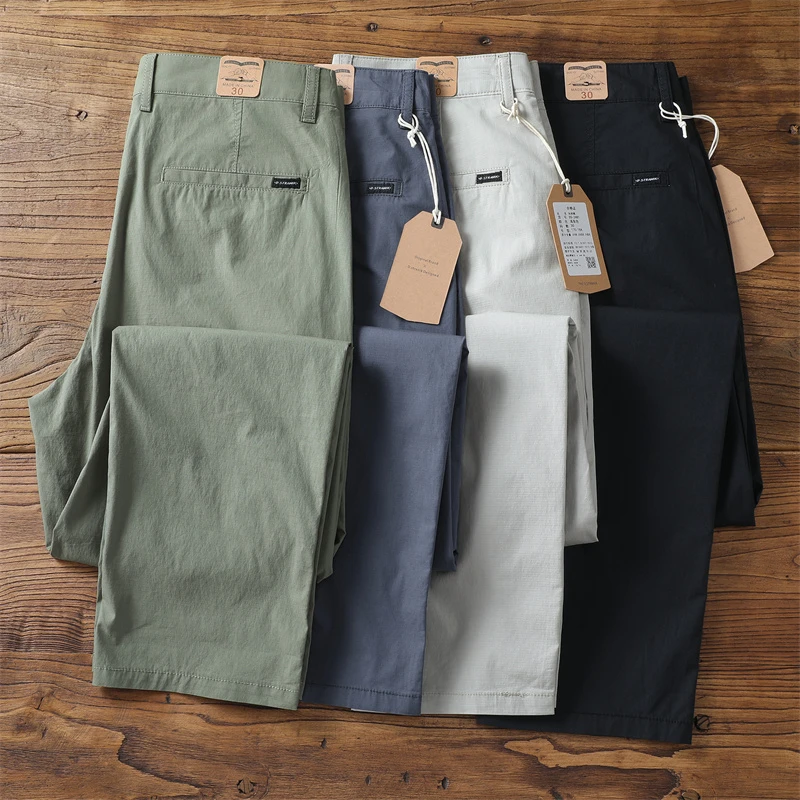 美式休闲夏季新款男士小直筒休闲裤宽松弹力薄款冰丝速干长裤子男
