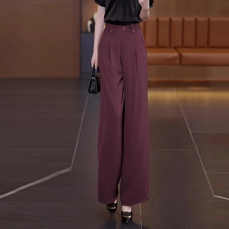 拉夏贝尔红色西装阔腿裤女春秋季2025新款高腰慵懒垂感宽松休闲裤