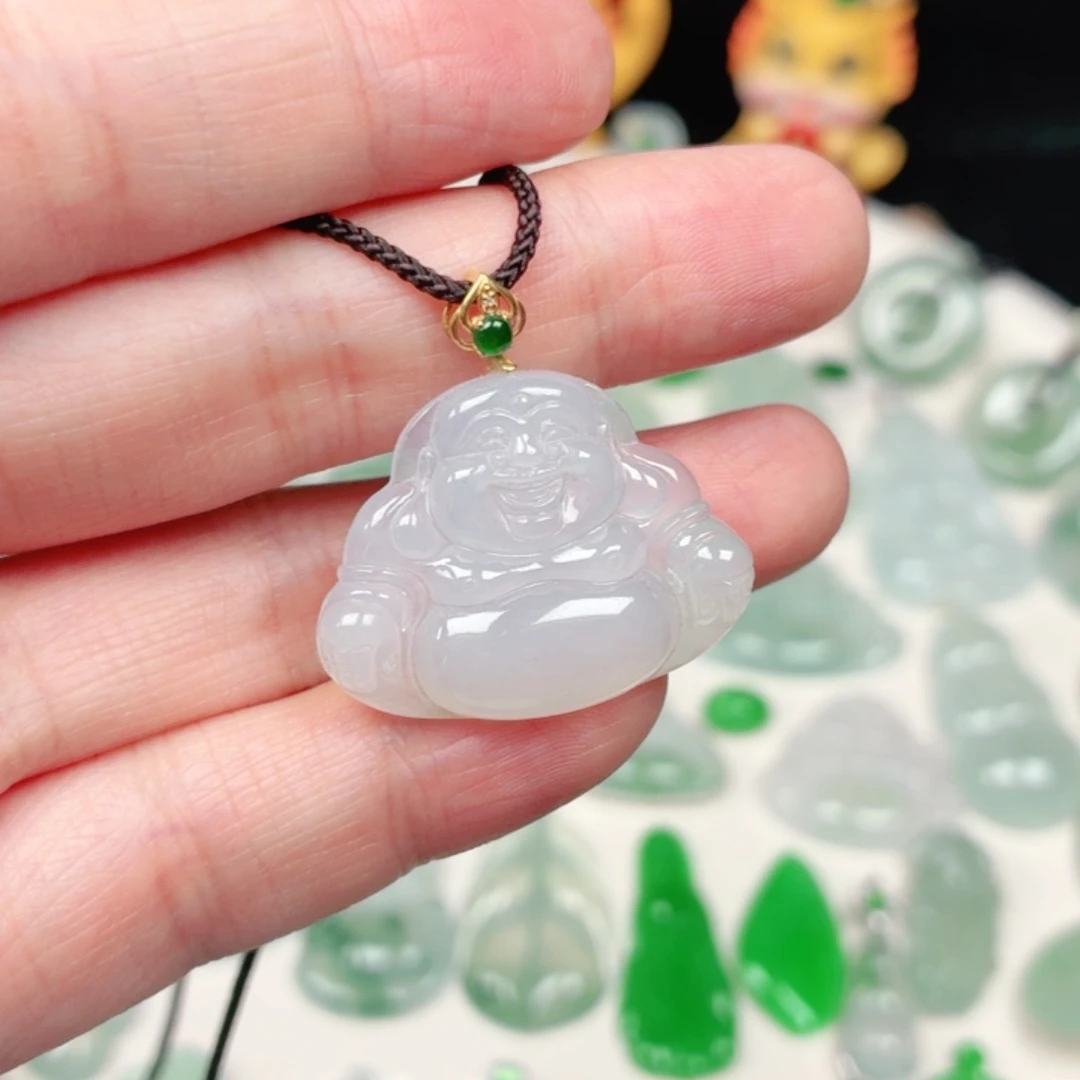 颈饰18K金镶嵌翡翠缅甸天然A货翡翠
